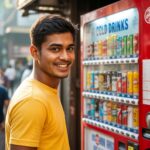 Indian man standing in front of Otifi Vending Machine